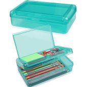Large Capacity Double Layer Pencil Box - Hard Plastic Case for School & Office Supplies - Green Storage Organizer