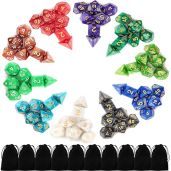 10 X 7 Polyhedral Dice Set 70 Pieces for Dungeons and Dragons DND RPG MTG Table Games with 10 Black Bags and 10 Color Options
