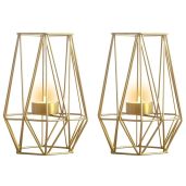 Metal Hexagon Shaped Tea Light Candle Holders Set of 2 for Vintage Wedding Home Decoration Gold Iron Geometric Design