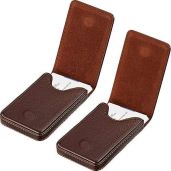 2-Piece PU Leather Business Card Holder Set - Magnetic Closure Wallet for Cards & ID (Coffee Color)