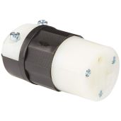 Leviton 5369-C 20 Amp Connector: Industrial Grade Straight Blade Grounding Plug - Black & White