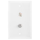 Cmple Combo Phone/Video Jack Plate - F-Type Coaxial & RJ11 Wall Plate, White | Single Gang Connectivity Solution