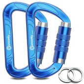 Heavy Duty 3-Inch Auto Locking Carabiner Clips - 12KN Lightweight Keychain for Camping, Hiking, Dog Leash & More - Blue