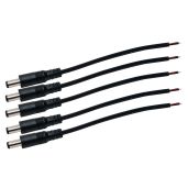 5-Pack JacobsParts DC Power Pigtail Male Barrel Plug 5.5mm x 2.1mm for LED Lights & CCTV - 6-Inch Wire