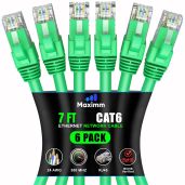 Maximm Cat 6 Ethernet Cable 7ft (6-Pack) - High-Speed 10Gbps LAN & Network Cable - UTP, 550MHz, Green