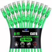 Maximm Cat 6 Ethernet Cable 25 ft (20-Pack) - High-Speed 10Gbps Network Cable, UTP, 550MHz - Green Patch Cord