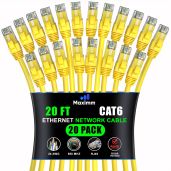 Maximm Cat 6 Ethernet Cable 20 ft (20-Pack) - High-Speed 10Gbps LAN & Network Cables - Yellow UTP Patch Cords
