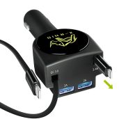Fast Dual Retractable Car Charger for iPhone & Cell Phones - 2.4A 44W, 3Ft Cables, 2 USB Ports - X-Rnio Adapter