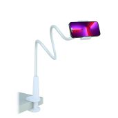 "MAGIPEA Cell Phone Clip Bed Stand Holder - Flexible Gooseneck Mount for iPhone 14 Pro Max & 3.5-7" Devices (White)"