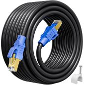 Cat 8 Ethernet Cable 50ft - High Speed 40Gbps, Weatherproof, Heavy Duty, Pure Copper, Ideal for Gaming & Modem - Includes 15 Clips