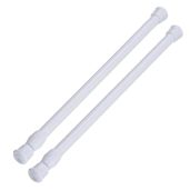 "Buy AIZESI Spring Tension Curtain Rods - 16" to 28" Adjustable White Rods (2 Pcs) for Easy Window Styling"