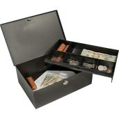 BARSKA 12-Inch Cash Box with Key Lock & 6 Compartment Tray - Secure Storage Solution