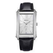 BERNY Men's Business Casual Quartz Watch: Stylish Stainless Steel & Leather Strap Rectangular Design