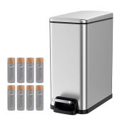 BETHEBEST Small Bathroom Trash Can with Lid 2.6 Gallon Stainless Steel Wastebasket for Bedroom and Bathroom Silver with 120 Count Garbage Bag