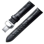 BINLUN Quick Release Leather Watch Strap with Silver Buckle - 12mm to 24mm Sizes for Men & Women (Black, 17mm)