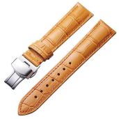 BINLUN Quick Release Leather Watch Strap with Silver Buckle - 20mm Orange Band for Men & Women