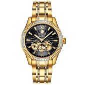 BINLUN Men's 18K Gold Plated Diamond Mechanical Watch - Waterproof Skeleton Design
