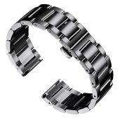 BINLUN Thick Stainless Steel Watch Band - Polished Black Replacement Strap for Men & Women (18mm, 16-26mm Sizes Available)