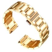 BINLUN Thick Stainless Steel Watch Band - Polished Gold Replacement Strap for Men & Women (18mm, 16-26mm Options)