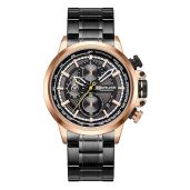 BORUSE Black Stainless Steel Business Watch for Men Luxury Quartz Chronograph Waterproof Casual Analog Wristwatch