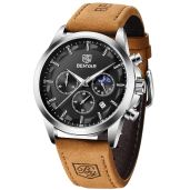 BY BENYAR Men's Chronograph Watch: Waterproof Brown Leather Dress Watch for Business & Casual Style - Perfect Gift for Men