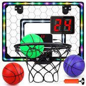 Indoor Basketball Hoop Mini Hoop with LED Light Scoreboard Door Basketball Toys Gifts for Kids Ages 5 to 12 Honeycomb Pattern