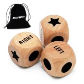 Bilywey 3pcs Left Right Center Game Dice Set 1 inch Beech Wood with Drawstring Bag for Family Fun
