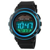 Black Solar Energy Multi Function Digital Watch Waterproof Alarm Outdoor Sport Electronic Quartz Watch in Blue