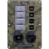 Blue Sea Systems 4324 Water-Resistant Circuit Breaker Panel with Camo, 4 Positions, 12V Socket & Dual USB Charger