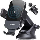 CHGeek 15W Fast Wireless Car Charger & Phone Mount for iPhone 15/14/13/12/11 & Samsung Galaxy S24/S23/S22/S21 - Auto Clamping