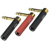 CNCESS CESS-237 1/4-inch TRS Stereo Right-Angle Adapter 3-Pack - Gold-Plated, Heat Shrink Protection, Red & Black