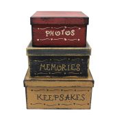 CVHOMEDECO Vintage Square Nesting Boxes Set of 3 - Perfect for Photos & Keepsakes, 9x9x4.5 Inch