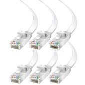 Cat 6 Ethernet Cable 0.6 ft - with a Flat, Space-Saving Design High-Speed Internet & Network LAN Patch Cable, RJ45 Connectors - 0.6ft / White / 6 Pack - Perfect for Gaming, Streaming, and More