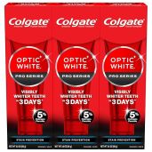 Colgate Optic White Pro Series: Enamel-Safe Teeth Whitening Toothpaste for Stain Removal - 3 Pack
