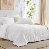 CozyLux Queen Bed in a Bag: 7-Piece White Seersucker Comforter Set with Sheets for All Seasons