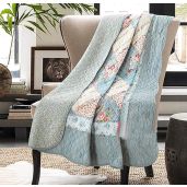 Cozyholy 100% Cotton Twin Patchwork Quilt - Reversible Blue Floral Bedspread & Vintage Shabby Chic Throw Blanket