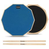 Donner 12-Inch Silent Drum Practice Pad Set - Blue 2-Sided with Sticks for Quiet Drumming