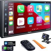 "Double Din Car Stereo: 7" HD Touchscreen, Wireless Apple CarPlay & Android Auto, Bluetooth, Subwoofer, Backup Camera"