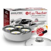 EXCELSTEEL Non-Stick Egg Poacher - 4 Cup Rust-Resistant Stainless Steel for Induction Cooktops