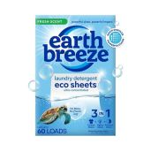 Earth Breeze Laundry Detergent Sheets - Fresh Scent, 60 Loads, Eco-Friendly, No Plastic Jug, 30 Concentrated Sheets