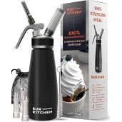 EurKitchen Stainless Steel Whipped Cream Dispenser - Leak-Free, 3 Nozzles, 1 Pint Capacity - Perfect for Desserts!