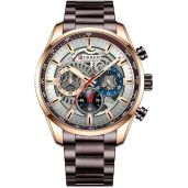 FANMIS Men's Luxury Chronograph Watch - Waterproof Stainless Steel Analog Quartz in Brown