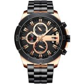 FANMIS Mens Luxury Waterproof Chronograph Watch Stainless Steel Analog Quartz Black Dress Watch