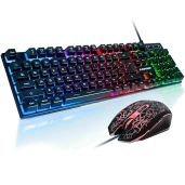 FLAGPOWER RGB Gaming Keyboard and Mouse Combo Adjustable Backlit Mechanical Keyboard with 4800DPI Mouse for PC Laptop Gaming and Work