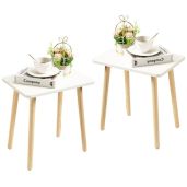 FORAOFUR White End Tables Set of 2 Small Accent Tables for Living Room Boho Style with Wooden Legs Easy Assembly