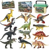 FRUSE Jurassic Dinosaur Toys 12 PCS Realistic Jumbo Figurines Educational Playset with Dino Book for Kids Ages 3 to 5