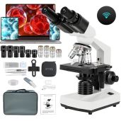 FULENIAO Binocular Compound Microscope 40X to 5000X Magnification with LED Light Wide-Angle Eyepiece and XY Axis Double-Layer Stage