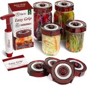 Fermenting Lids for Wide Mouth Mason Jars 4 Pack with Easy Grip Oxygen Pump and Date Tracker for Effortless Fermentation