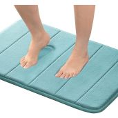 Flamingo P Memory Foam Bath Mat Rug - Soft, Non-Slip, Absorbent & Machine Washable - Aqua Green 24x17 Inches for Bathroom & Shower