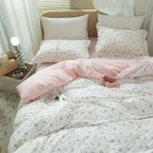Floral Girls Duvet Cover Full Size Cotton Pink Chic Garden Flower Bedding Set Lightweight Soft Aesthetic Comforter Cover with Pillowcases